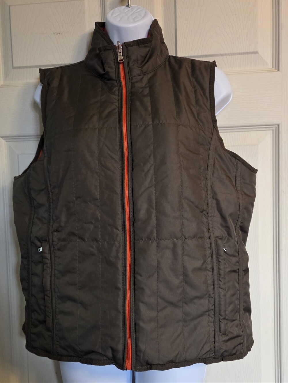 Lauren Ralph Lauren brown and orange quilted reversible puffer vest Medium*
